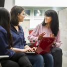 UC Davis faculty member speaking with two mentees